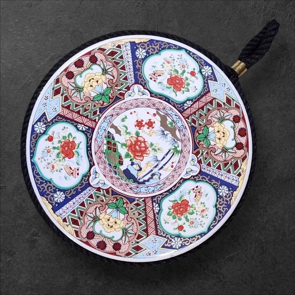Vintage Japanese Imari Ceramic Trivet Pair Peacocks Floral Wall Hanging Cork